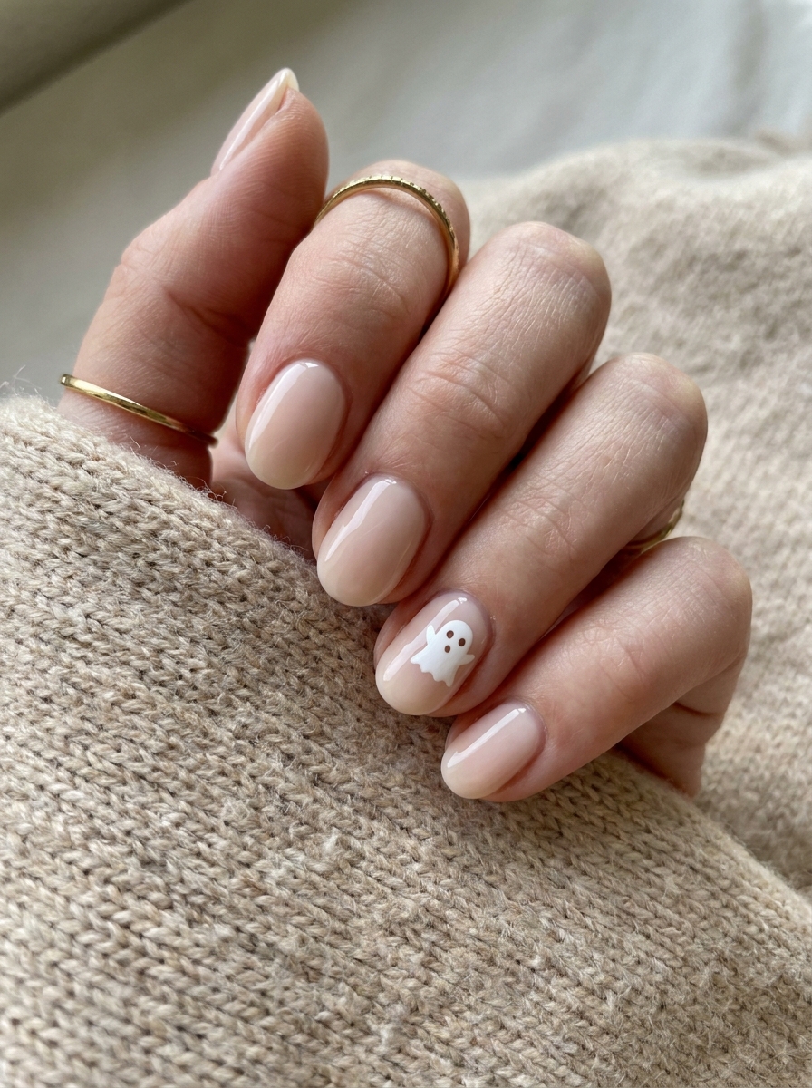 Cream Ghost Accent Nails als Cute Fall Nails Inspiration 2026